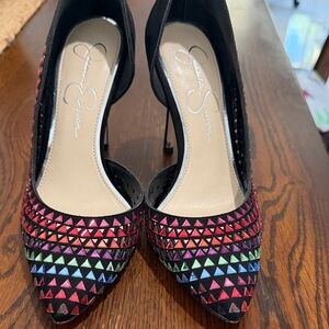 Jessica Simpson Black Heels with Colorful Studs